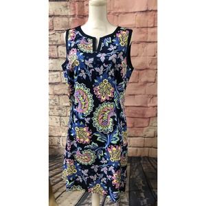 Sleeveless Paisley Lined Cotton Shift Dress Blue